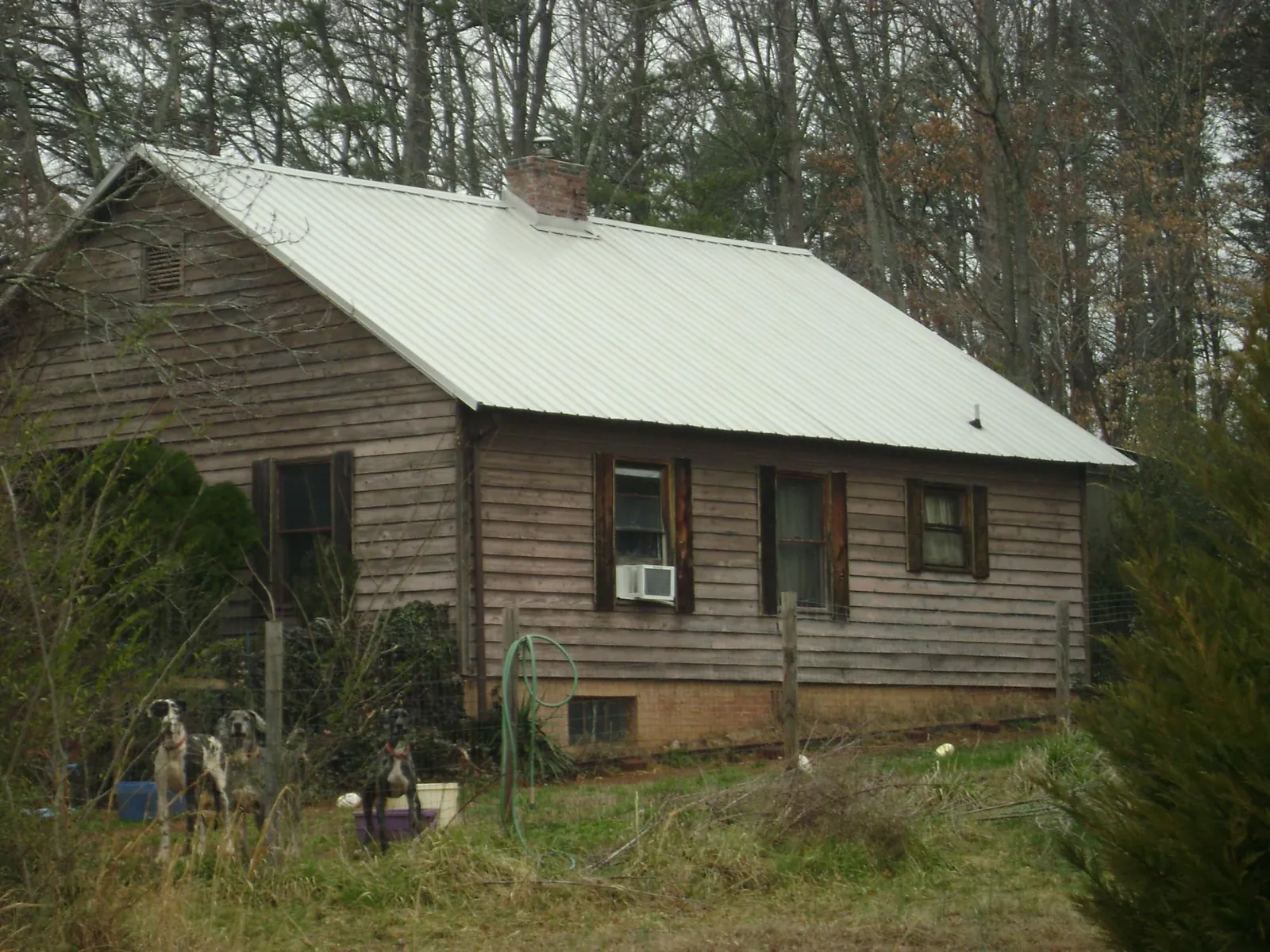 White metal roof on an old wood sided farmhouse, from a Metal Roof Installation job in Centereach